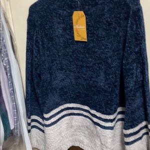 Navy blue and grey bell sleeve sweater